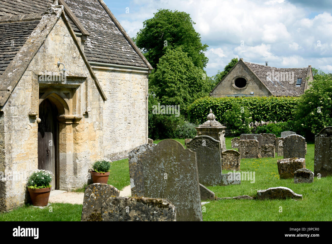 St. Edward`s churchyard, Hawling, Gloucestershire, England, UK Stock Photo